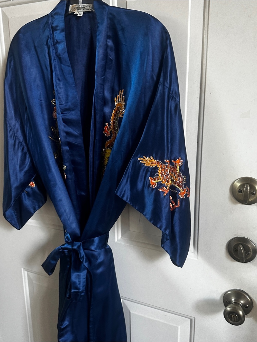 Embroidered Royal Blue Silk Robe - Picture 12 of 15
